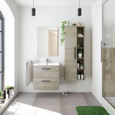 Neves Oak Effect Wall-Mounted Bathroom Vanity Storage Cupboard with Five Compartments - UK Luxury Furniture